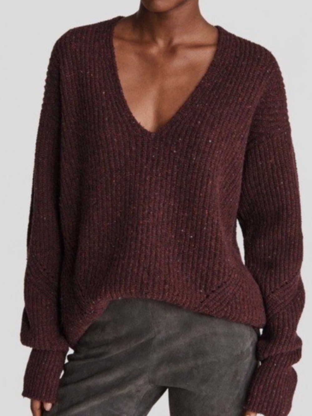 Rag & Bone Donegal Recycled Wool V-Neck Sweater in Burgandy NWOT Size XS
